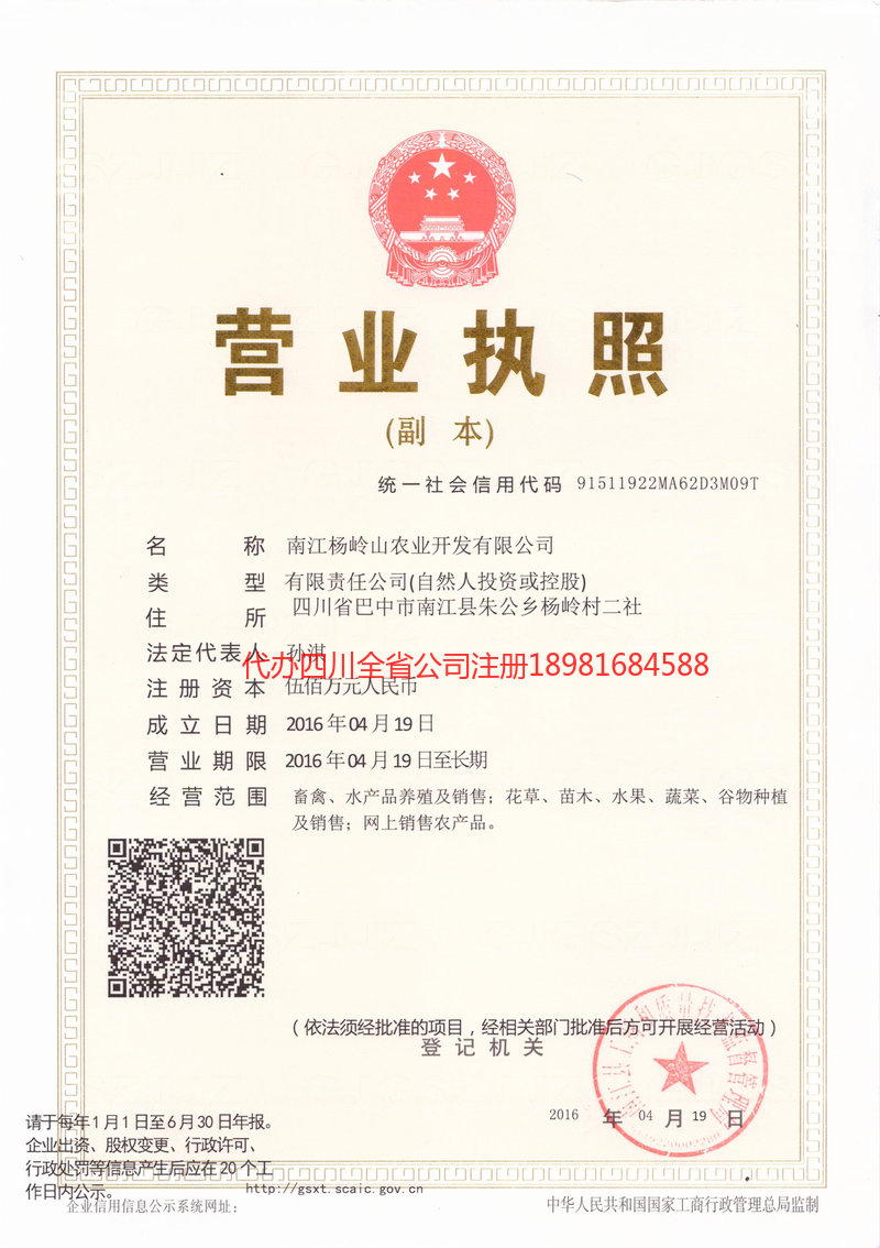 仪陇仪陇杨岭山农业开发有限公司